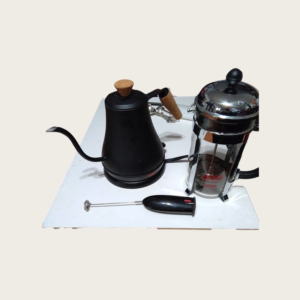 Bodum Gooseneck Kettle, French Press, and Milk Frother